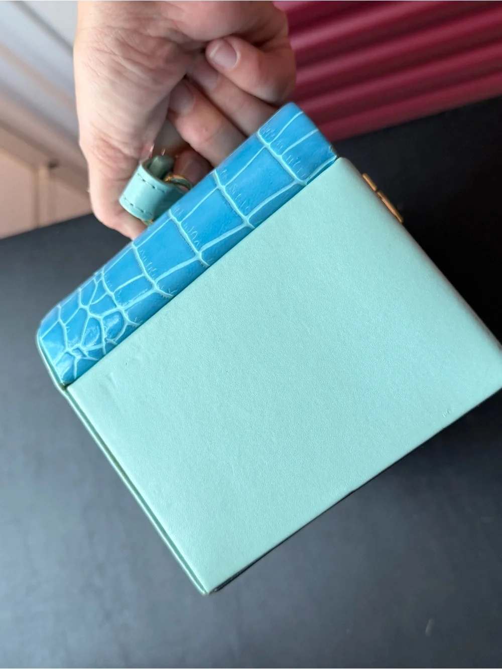 Blue Crocodile Embossed Jewelry Case Travel Box